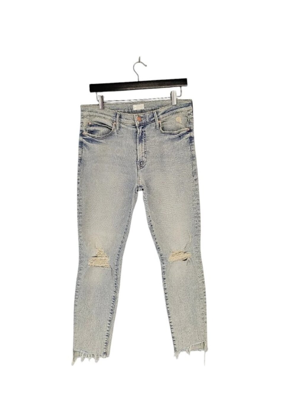 MOTHER The Stunner Zip Ankle Step Fray Skinny High Rise Light Blue ‎ 29 Preowned